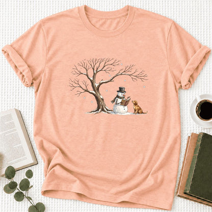Christmas Storytime Golden Retriever Ultra-Soft Cotton T-Shirt | Reader Gift Heather Peach