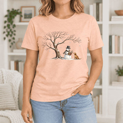 Christmas Storytime Golden Retriever Ultra-Soft Cotton T-Shirt | Reader Gift Heather Peach
