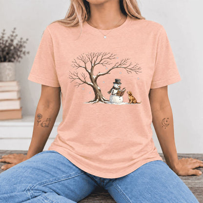 Christmas Storytime Golden Retriever Ultra-Soft Cotton T-Shirt | Reader Gift Heather Peach