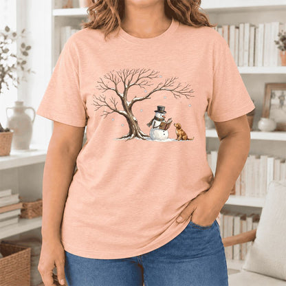 Christmas Storytime Golden Retriever Ultra-Soft Cotton T-Shirt | Reader Gift Heather Peach
