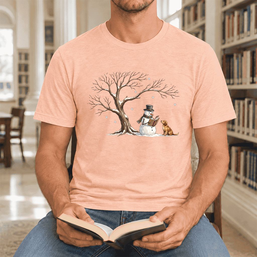Christmas Storytime Golden Retriever Ultra-Soft Cotton T-Shirt | Reader Gift Heather Peach
