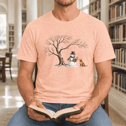 Christmas Storytime Golden Retriever Ultra-Soft Cotton T-Shirt | Reader Gift Heather Peach