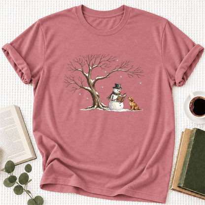 Christmas Storytime Golden Retriever Ultra-Soft Cotton T-Shirt | Reader Gift Mauve