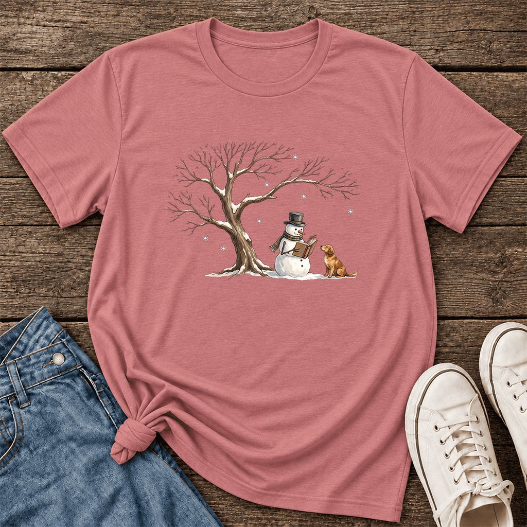 Christmas Storytime Golden Retriever Ultra-Soft Cotton T-Shirt | Reader Gift Mauve