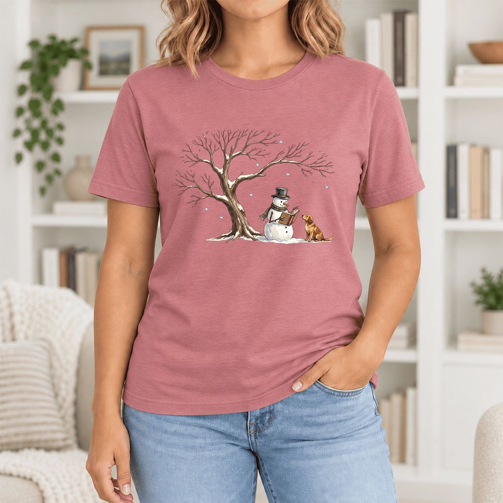 Christmas Storytime Golden Retriever Ultra-Soft Cotton T-Shirt | Reader Gift Mauve
