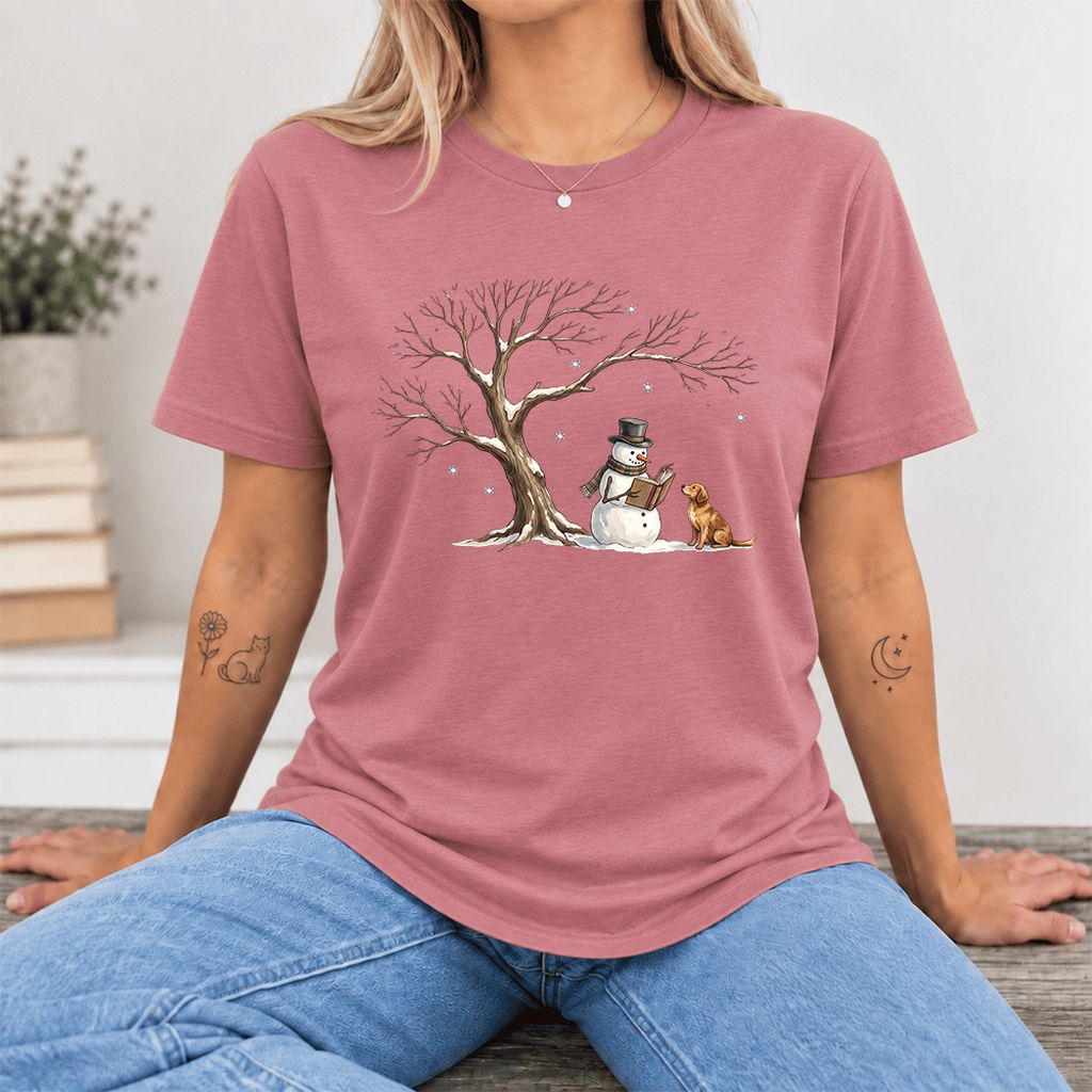 Christmas Storytime Golden Retriever Ultra-Soft Cotton T-Shirt | Reader Gift Mauve
