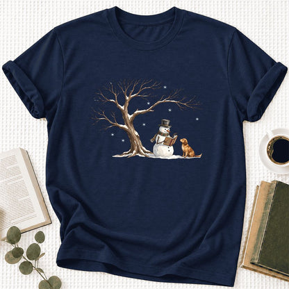 Christmas Storytime Golden Retriever Ultra-Soft Cotton T-Shirt | Reader Gift Navy