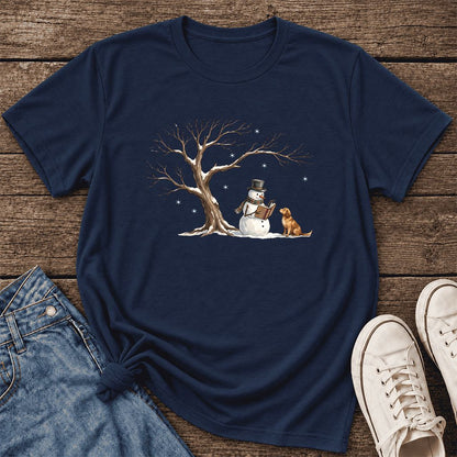 Christmas Storytime Golden Retriever Ultra-Soft Cotton T-Shirt | Reader Gift Navy