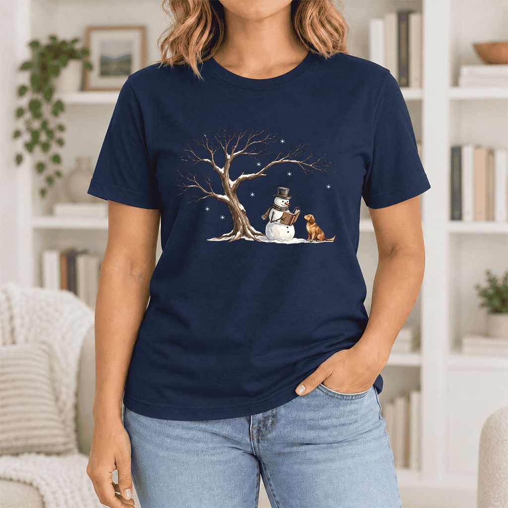 Christmas Storytime Golden Retriever Ultra-Soft Cotton T-Shirt | Reader Gift Navy