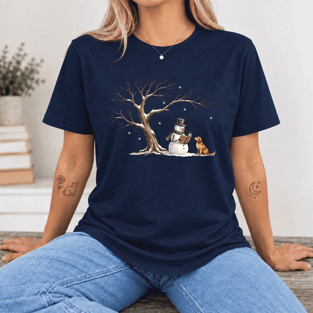 Christmas Storytime Golden Retriever Ultra-Soft Cotton T-Shirt | Reader Gift Navy