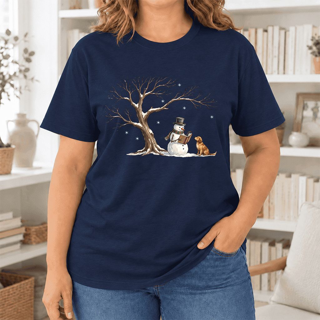 Christmas Storytime Golden Retriever Ultra-Soft Cotton T-Shirt | Reader Gift Navy