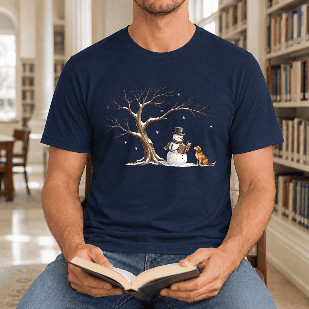 Christmas Storytime Golden Retriever Ultra-Soft Cotton T-Shirt | Reader Gift Navy