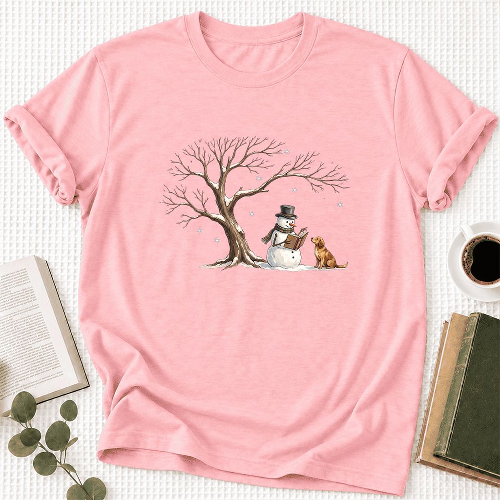 Christmas Storytime Golden Retriever Ultra-Soft Cotton T-Shirt | Reader Gift Pink
