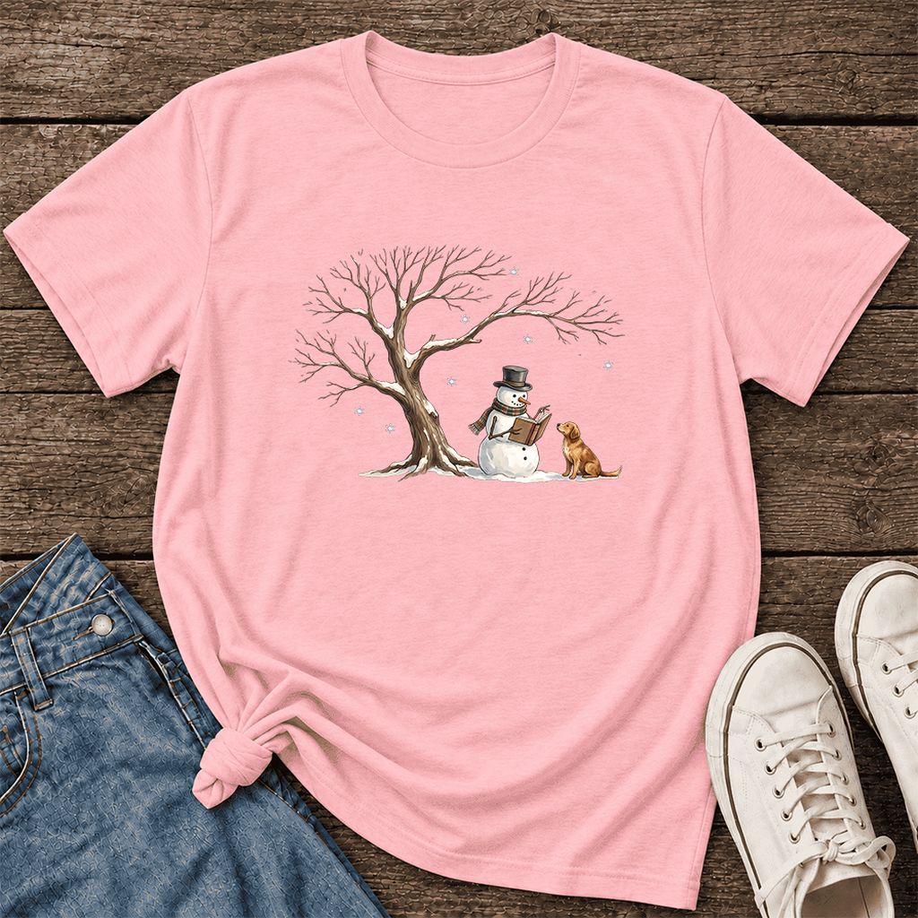 Christmas Storytime Golden Retriever Ultra-Soft Cotton T-Shirt | Reader Gift Pink