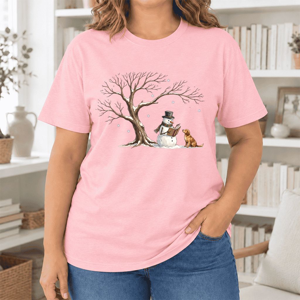 Christmas Storytime Golden Retriever Ultra-Soft Cotton T-Shirt | Reader Gift Pink