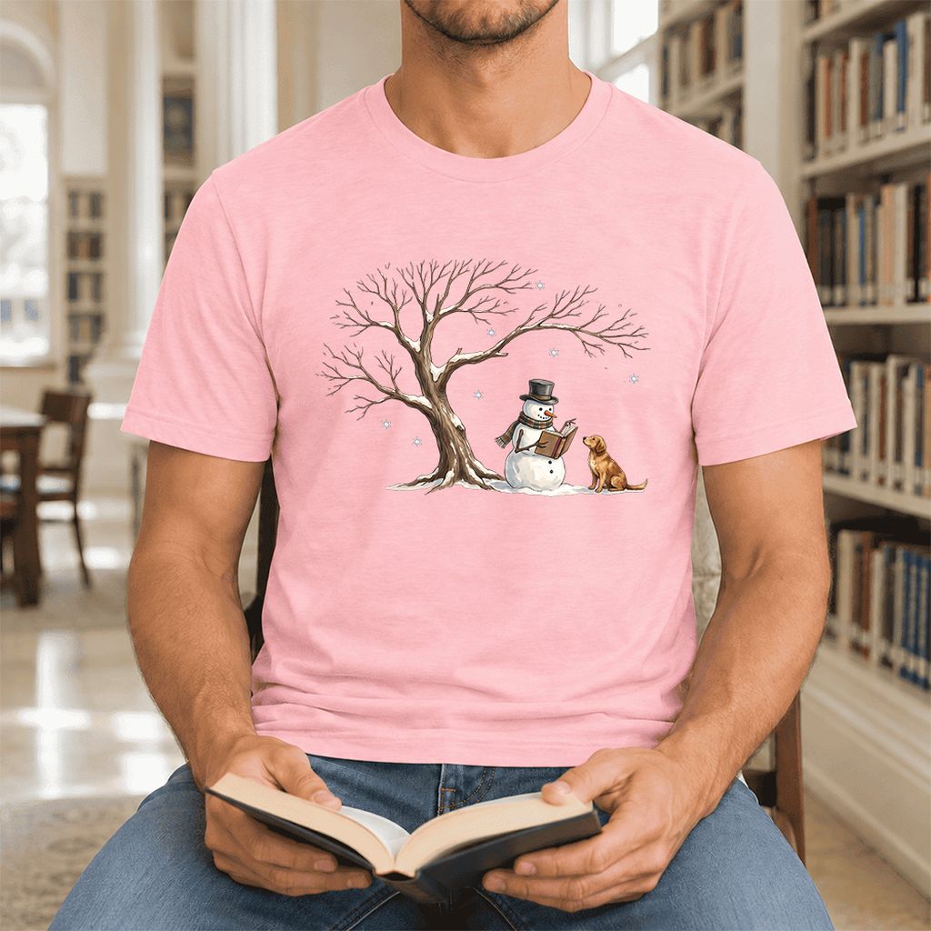 Christmas Storytime Golden Retriever Ultra-Soft Cotton T-Shirt | Reader Gift Pink