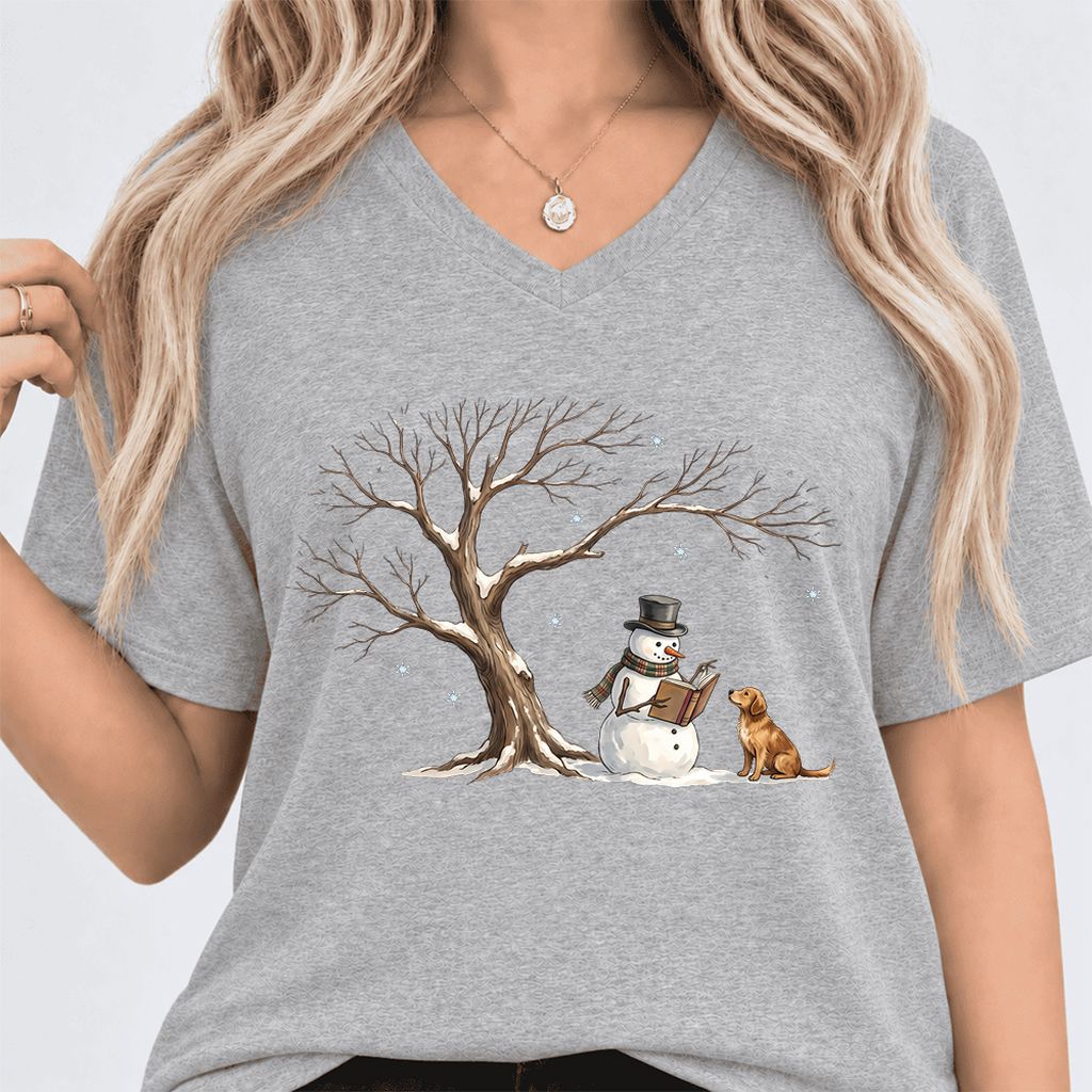 Christmas Storytime with Golden Retriever Ultra-Soft V-Neck | Reader Gift Athletic Heather