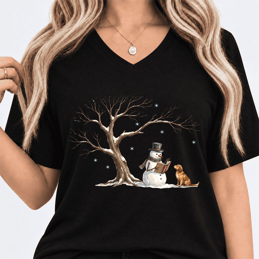 Christmas Storytime with Golden Retriever Ultra-Soft V-Neck | Reader Gift Black