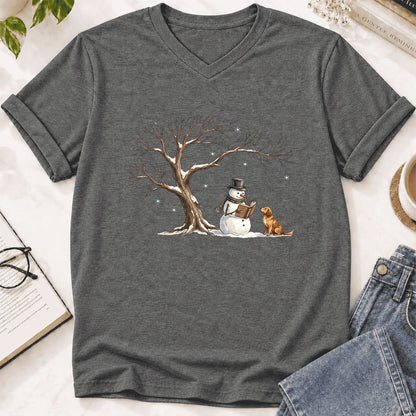 Christmas Storytime with Golden Retriever Ultra-Soft V-Neck | Reader Gift Deep Heather
