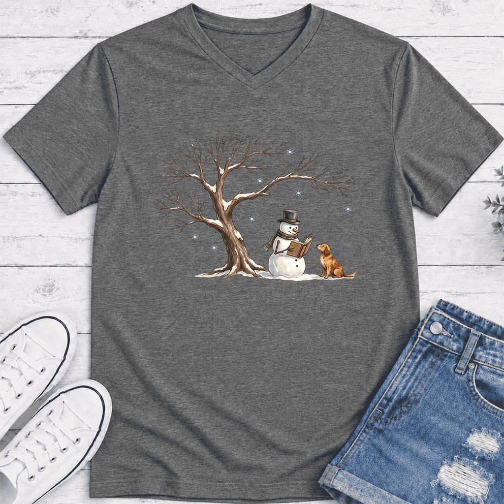 Christmas Storytime with Golden Retriever Ultra-Soft V-Neck | Reader Gift Deep Heather