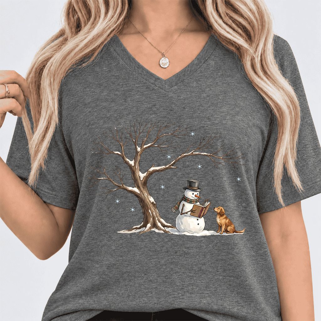 Christmas Storytime with Golden Retriever Ultra-Soft V-Neck | Reader Gift Deep Heather