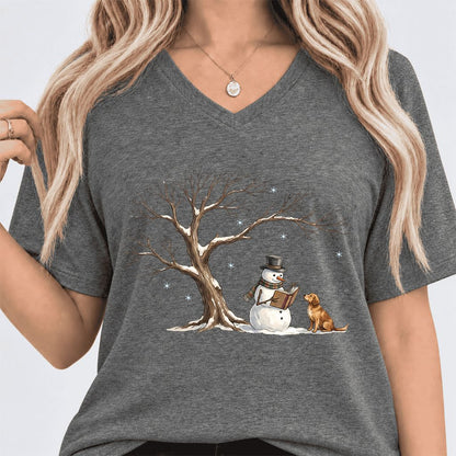 Christmas Storytime with Golden Retriever Ultra-Soft V-Neck | Reader Gift Deep Heather