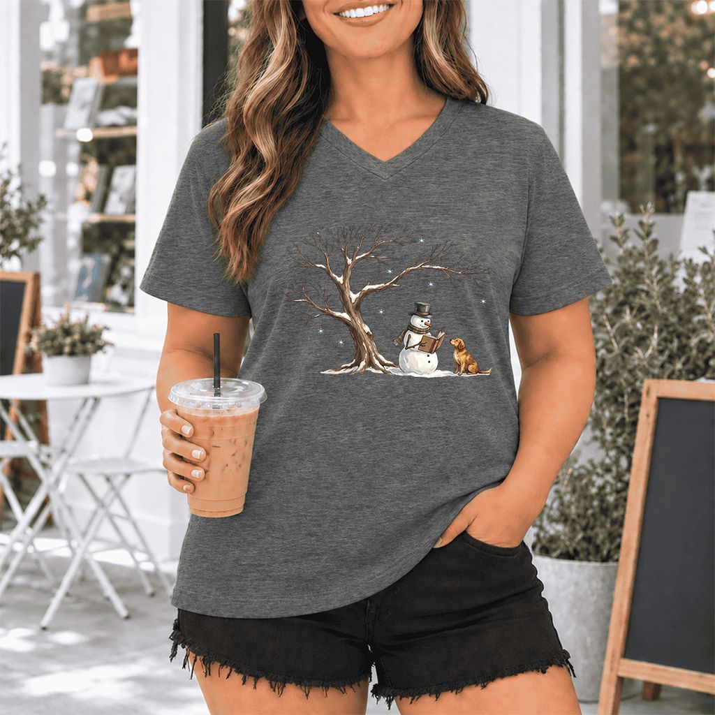 Christmas Storytime with Golden Retriever Ultra-Soft V-Neck | Reader Gift Deep Heather