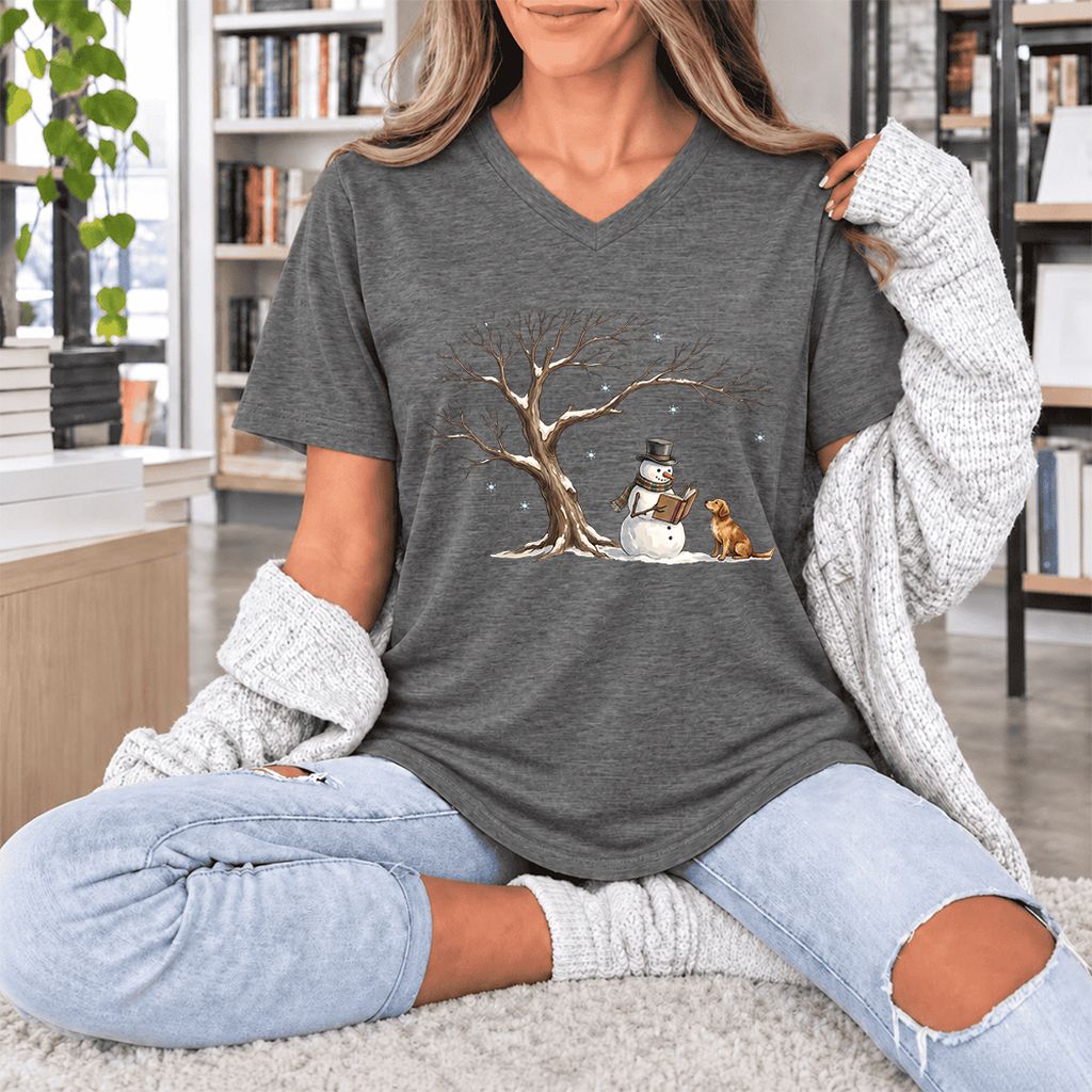 Christmas Storytime with Golden Retriever Ultra-Soft V-Neck | Reader Gift Deep Heather