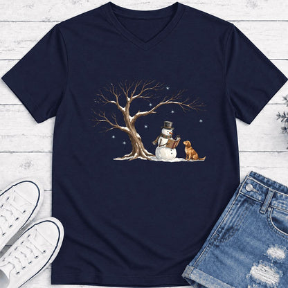 Christmas Storytime with Golden Retriever Ultra-Soft V-Neck | Reader Gift Navy