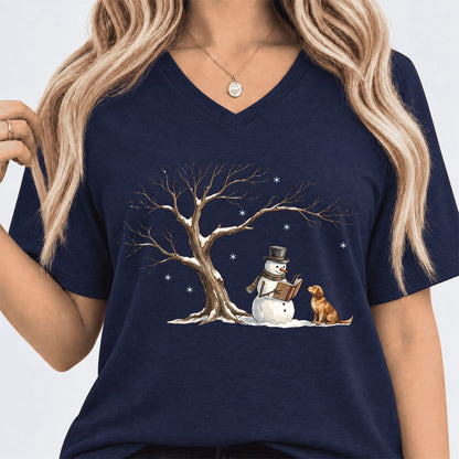 Christmas Storytime with Golden Retriever Ultra-Soft V-Neck | Reader Gift Navy
