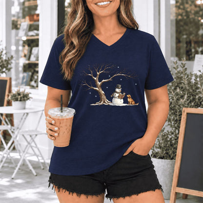Christmas Storytime with Golden Retriever Ultra-Soft V-Neck | Reader Gift Navy