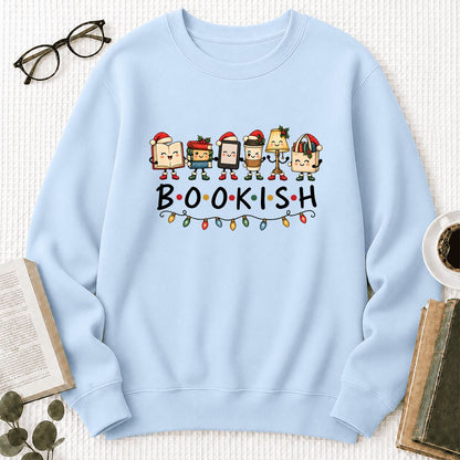 BOOKISH Things Printed Sweatshirt | Christmas Book Lover Gift Light Blue