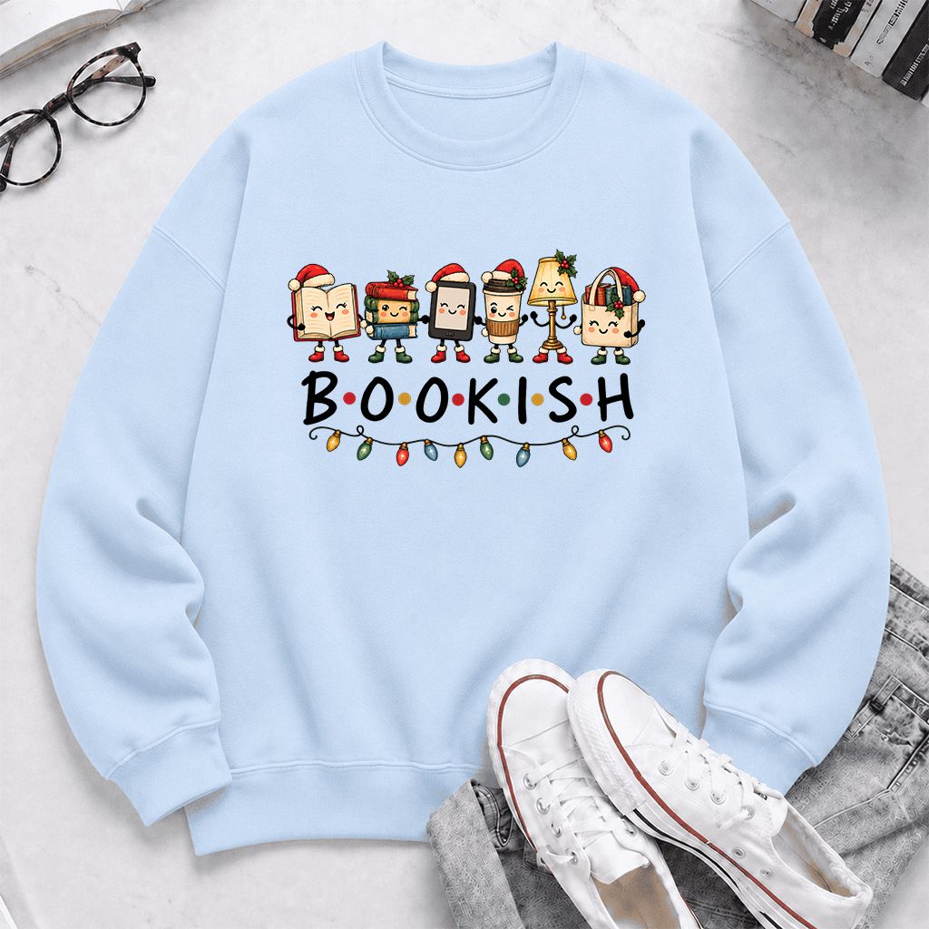 BOOKISH Things Printed Sweatshirt | Christmas Book Lover Gift Light Blue