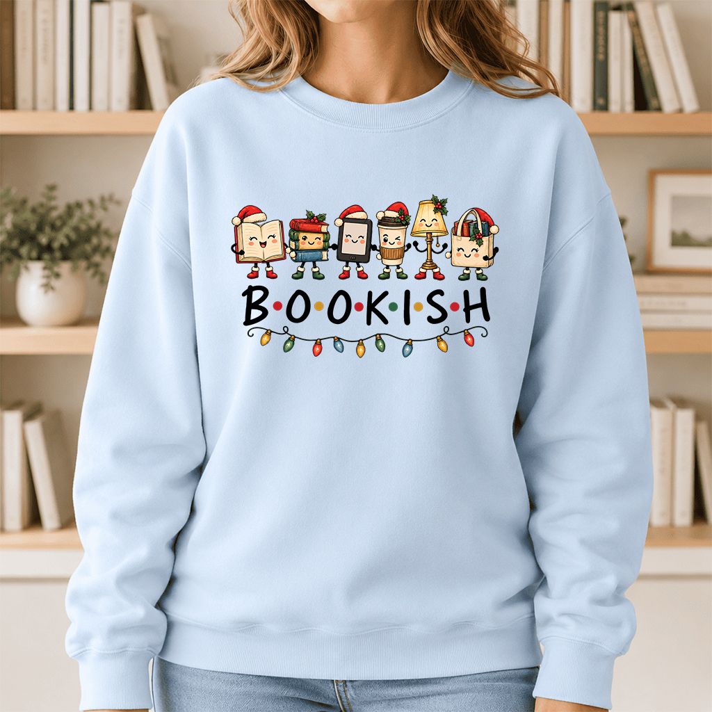 BOOKISH Things Printed Sweatshirt | Christmas Book Lover Gift Light Blue
