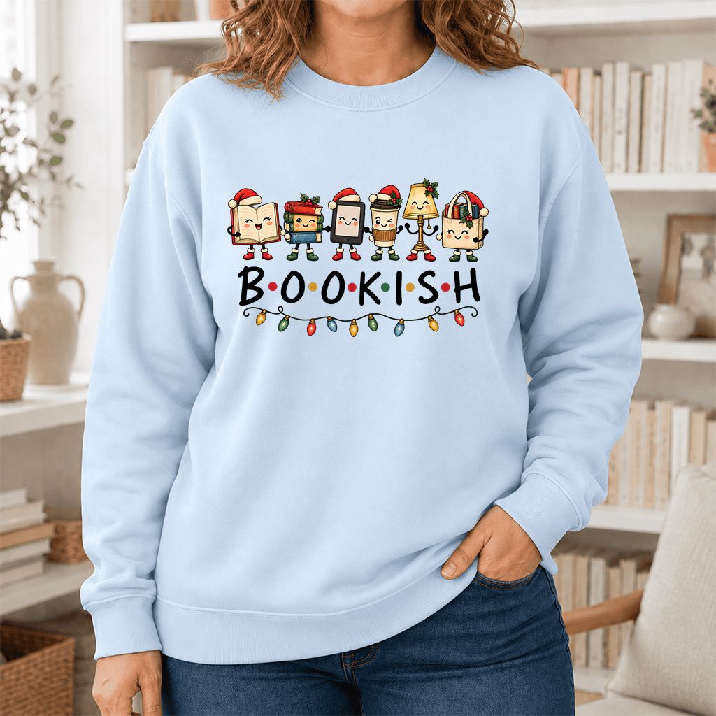 BOOKISH Things Printed Sweatshirt | Christmas Book Lover Gift Light Blue