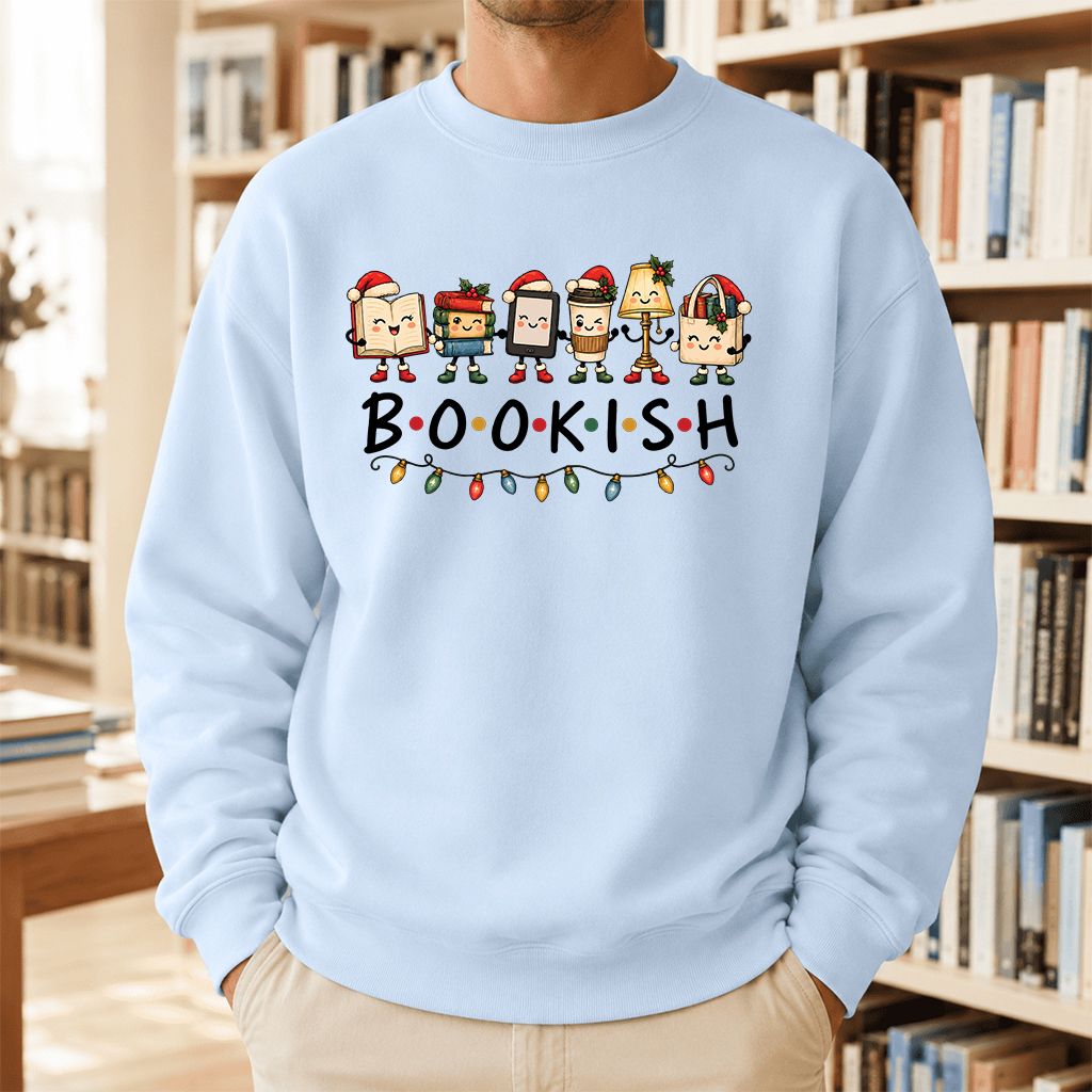 BOOKISH Things Printed Sweatshirt | Christmas Book Lover Gift Light Blue