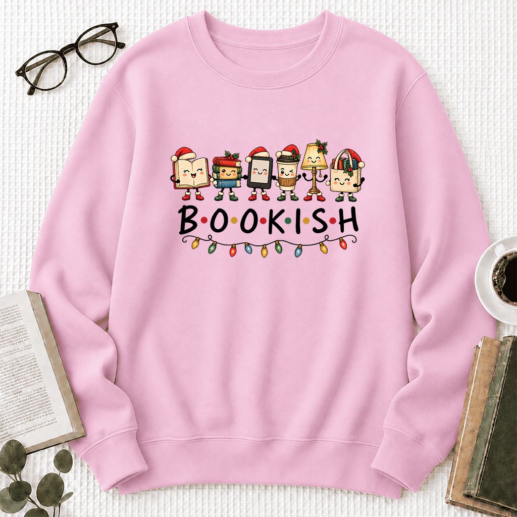 BOOKISH Things Printed Sweatshirt | Christmas Book Lover Gift Light Pink