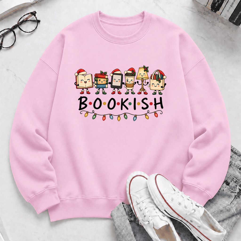 BOOKISH Things Printed Sweatshirt | Christmas Book Lover Gift Light Pink