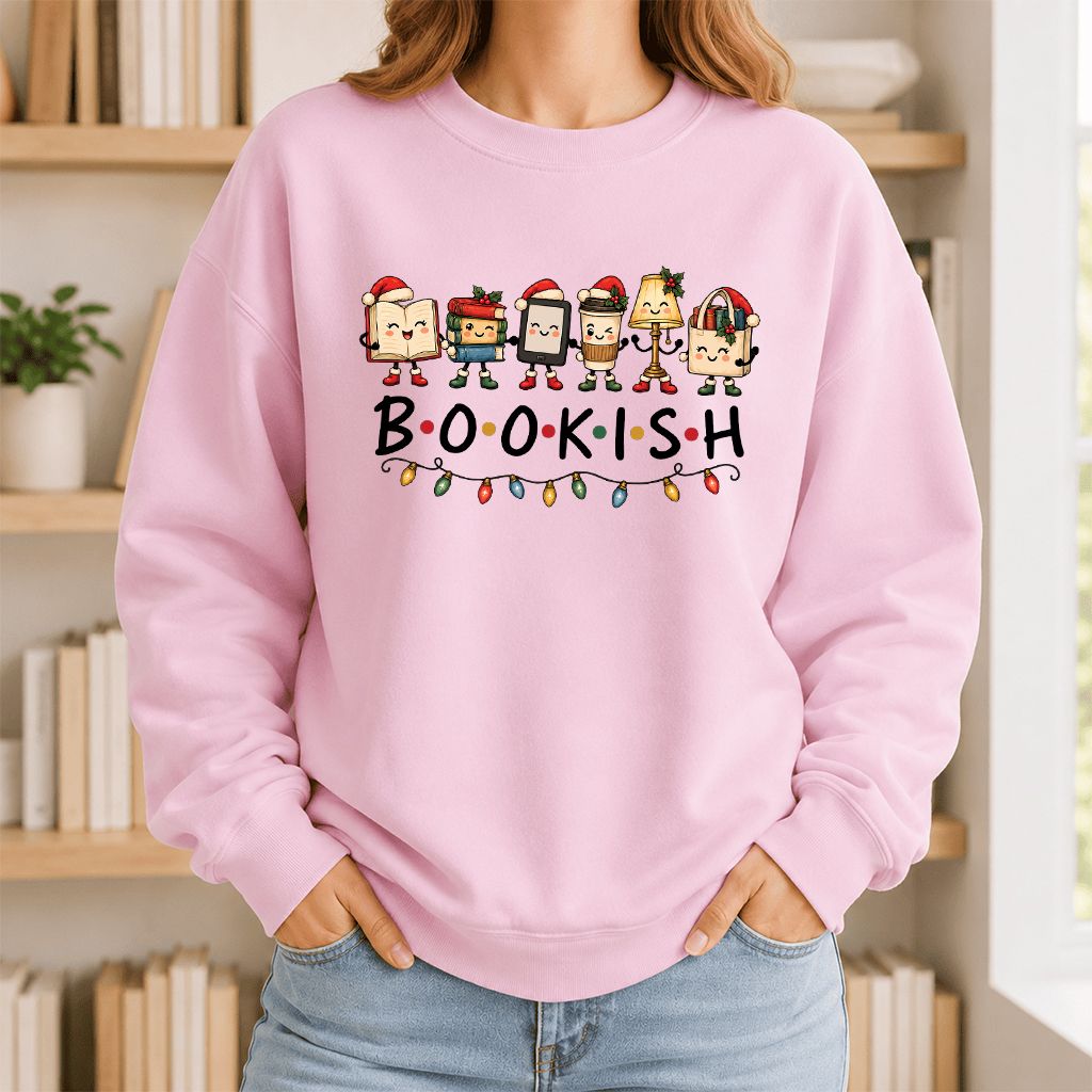 BOOKISH Things Printed Sweatshirt | Christmas Book Lover Gift Light Pink