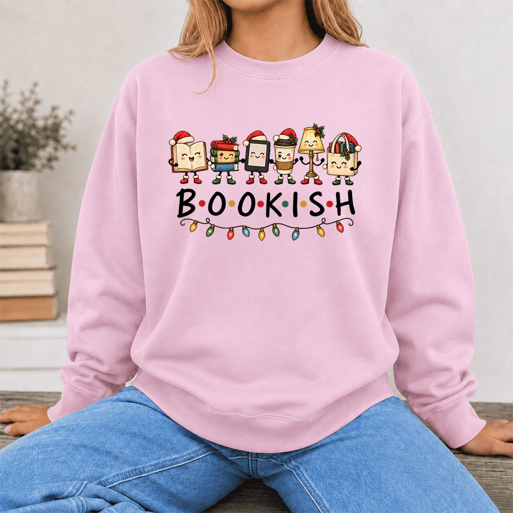 BOOKISH Things Printed Sweatshirt | Christmas Book Lover Gift Light Pink