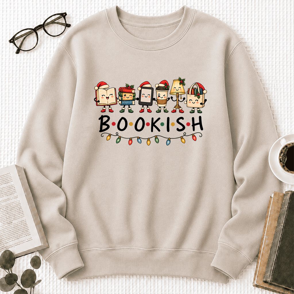 BOOKISH Things Printed Sweatshirt | Christmas Book Lover Gift Sand