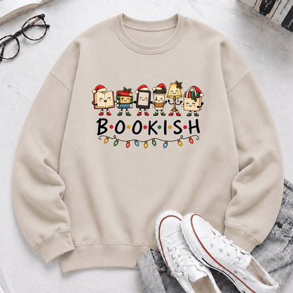 BOOKISH Things Printed Sweatshirt | Christmas Book Lover Gift Sand