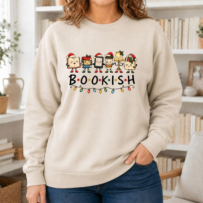 BOOKISH Things Printed Sweatshirt | Christmas Book Lover Gift Sand