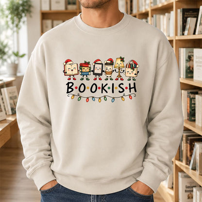 BOOKISH Things Printed Sweatshirt | Christmas Book Lover Gift Sand