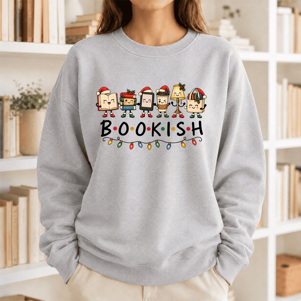 BOOKISH Things Printed Sweatshirt | Christmas Book Lover Gift Sport Grey