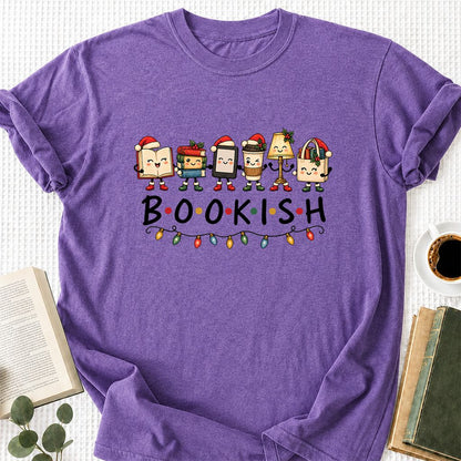 BOOKISH Things Printed T-Shirt | Christmas Book Lover Gift Heather Purple