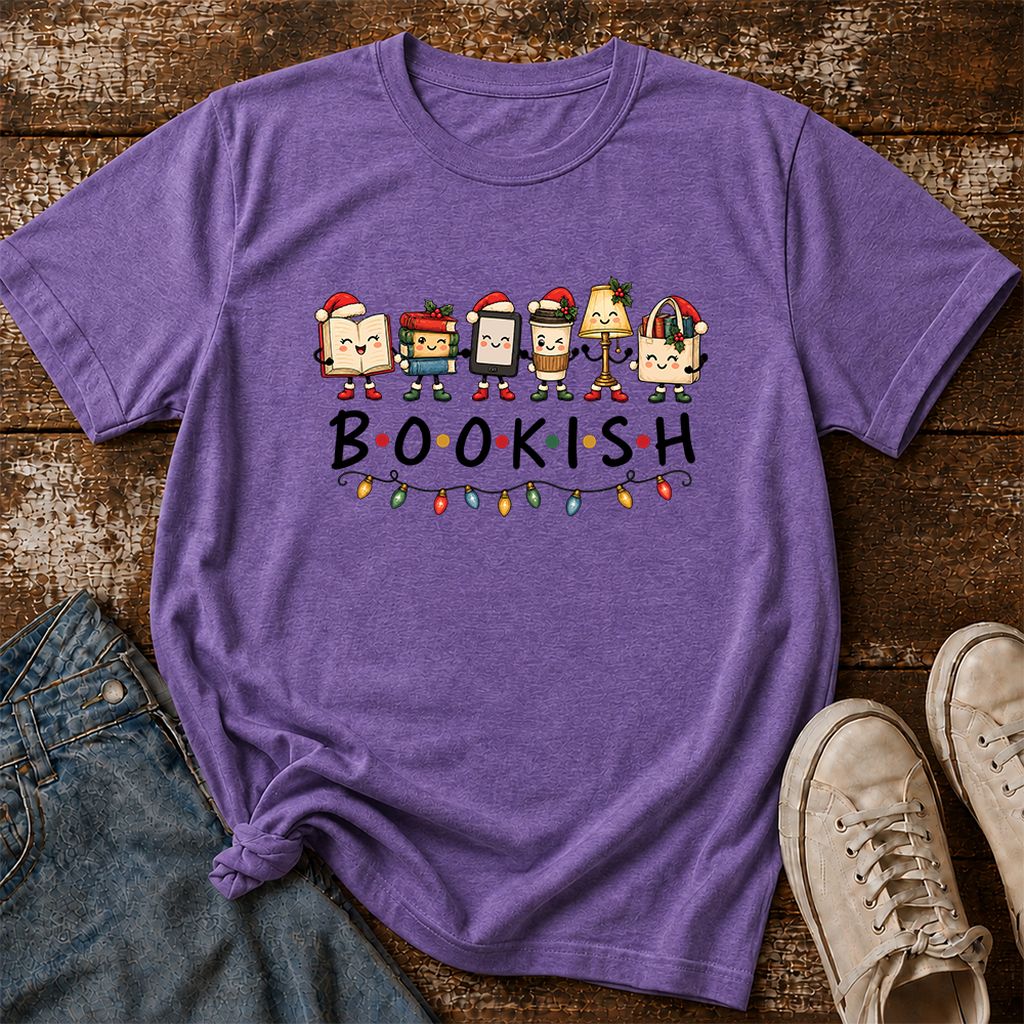 BOOKISH Things Printed T-Shirt | Christmas Book Lover Gift Heather Purple