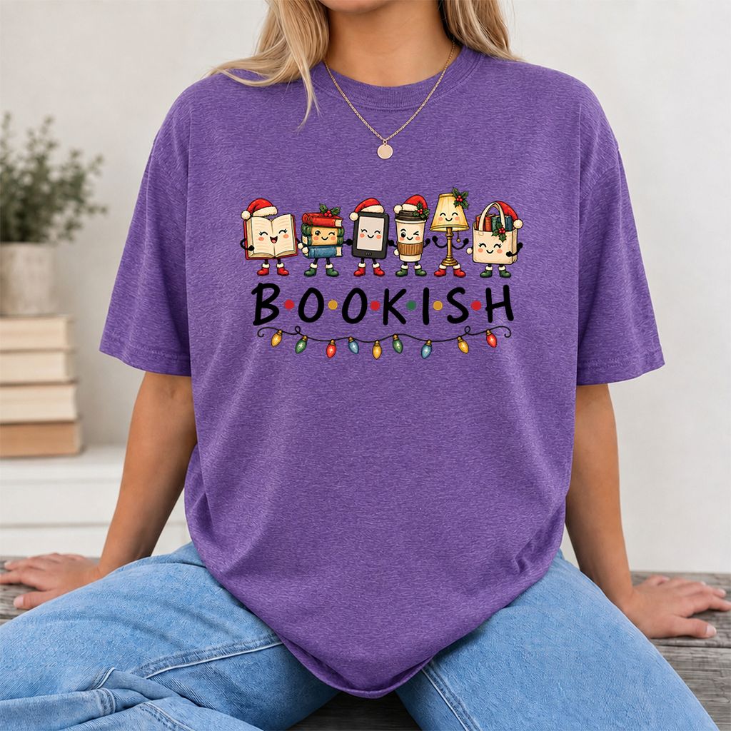 BOOKISH Things Printed T-Shirt | Christmas Book Lover Gift Heather Purple