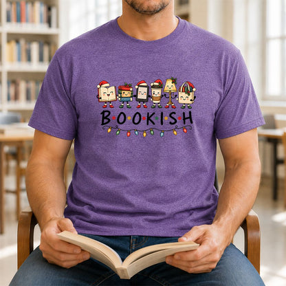 BOOKISH Things Printed T-Shirt | Christmas Book Lover Gift Heather Purple
