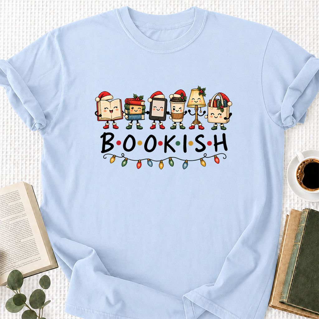 BOOKISH Things Printed T-Shirt | Christmas Book Lover Gift Light Blue